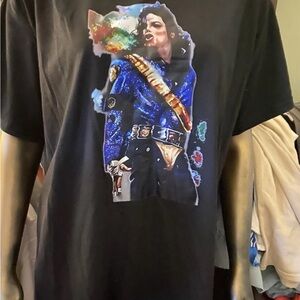 Black Graphic Tee with Blue and Multicolor Design